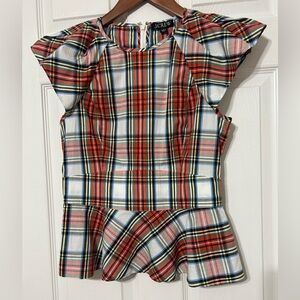 J.Crew Women’s Cap Sleeve Peplum Top Snowy Stewart Tartan Plaid Holiday NWT 4